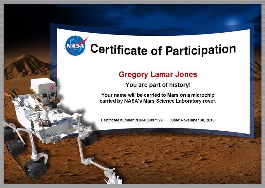 Gregory is a Part of History: NASA’s Mars Science Laboratory Rover