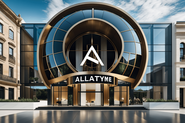 a-realistic-looking-3d-rendering-of-the-allatyme-logo-with-allatyme-shown-below-as-an-emblem-of-s-655331714