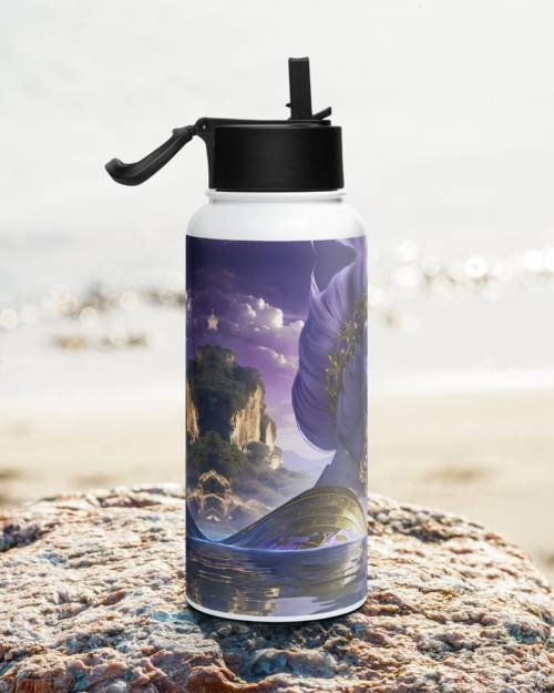 Stainless steel water bottle with a straw lid