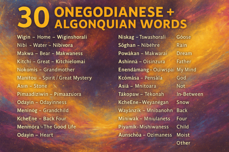 The Living Lexicon of Sovereign Tongues™ – Volume I – 1-30 Algonquian-Onegodianese Terms