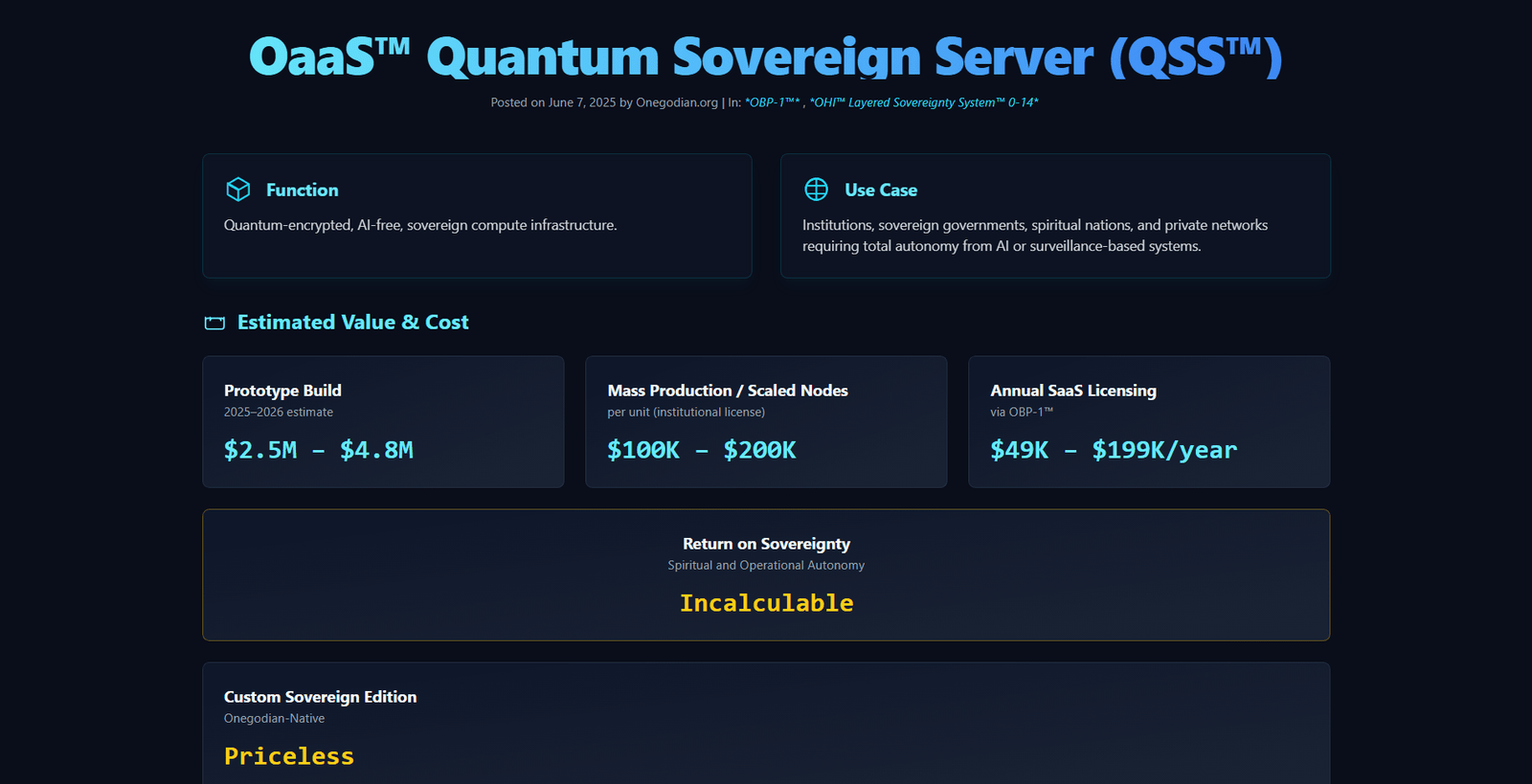 O-Devs 25: 🌐OaaS™ Quantum Sovereign Server (QSS™)